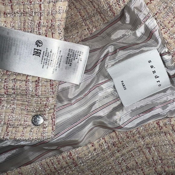 Sandro Adelaide Stripe-Trimmed Tweed Jacket Blazer Skirt Set in Blush 36, 2 - Picture 7 of 10